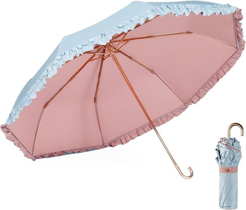 LCY Floral Edge Compact Umbrella Folding Anti-UV Parasol with Hook Handle Sunproof Rainproof & Windproof Umbrella in Saudi Arabia