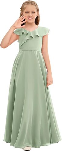 Junior Bridesmaid Dresses Chiffon Flower Girl Dress Girls Spaghetti Straps Party Pageant Gown Off-Shoulder in Saudi Arabia