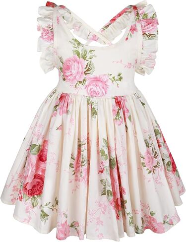 Girls Summer Dress Floral Ruffle Sleeve Tie Back Toddler Birthday Party Dresses in Saudi Arabia