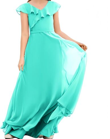 Junior Bridesmaid Dresses Chiffon Flower Girl Dress Girls Spaghetti Straps Party Pageant Gown Off-Shoulder in Saudi Arabia