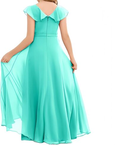Junior Bridesmaid Dresses Chiffon Flower Girl Dress Girls Spaghetti Straps Party Pageant Gown Off-Shoulder in Saudi Arabia