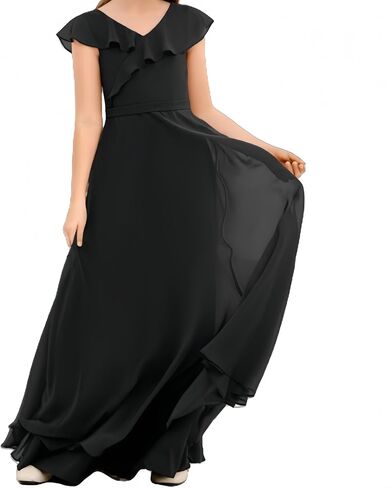 Junior Bridesmaid Dresses Chiffon Flower Girl Dress Girls Spaghetti Straps Party Pageant Gown Off-Shoulder in Kuwait