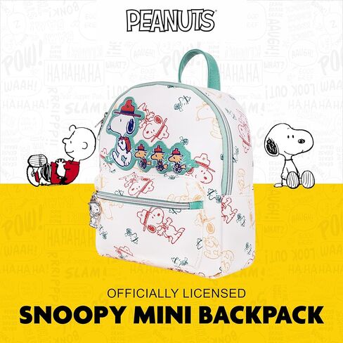 حقيبة ظهر صغيرة مطبوعة بالكامل من Peanuts Beagle Scout "Happy Trails Ahead"، تتميز بتصميم سنوبي ووودستوك، حقيبة ظهر للسفر اليومية، متعددة الألوان in Kuwait