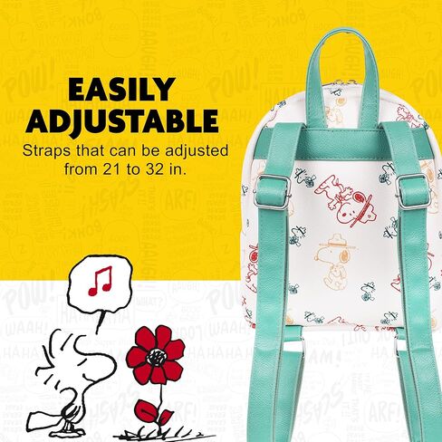 حقيبة ظهر صغيرة مطبوعة بالكامل من Peanuts Beagle Scout "Happy Trails Ahead"، تتميز بتصميم سنوبي ووودستوك، حقيبة ظهر للسفر اليومية، متعددة الألوان in Kuwait