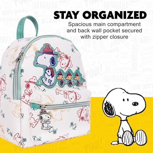 حقيبة ظهر صغيرة مطبوعة بالكامل من Peanuts Beagle Scout "Happy Trails Ahead"، تتميز بتصميم سنوبي ووودستوك، حقيبة ظهر للسفر اليومية، متعددة الألوان in Kuwait