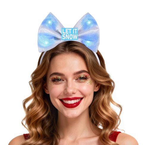 Light Up Christmas Headbands Bows Hairbands for Women - Xmas Bowknot Headpieces Hair Accessories Woman (Ho Ho Ho, Red, One Size) in Saudi Arabia