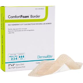 DermaRite ComfortFoam Border, Foam Wound Dressing - Flexible and Soft Silicone, Self Adhesive, No Natural Rubber Latex - 7-1/5 in. x 7-1/5 in., 1 Count, 5 Packs, 5 Total in Kuwait