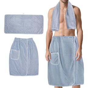 Men's Towel Wrap Bathrobe, Soft Adjustable Bath Wrap for Shower, Sauna Towels, Men Wrap Robes Microfiber Bath Towel, Blue in Saudi Arabia
