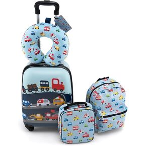 HONEY JOY Kids Luggage Set, 16 Inch Rocket Toddler Luggage, Neck Pillow, Airplane Approved, 5 Piece Spinner Travel Luggage for Boys Girls (Rocket) in Kuwait