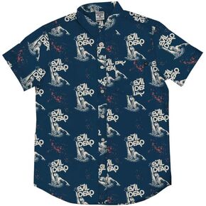 Creepy Co. Evil Dead Wicked Woods Button-Up Shirt – Horror Movie Graphic Shirt Unisex Navy Blue Sam Raimi Ash in Saudi Arabia