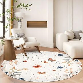 Bow Pattern Area Rug for Girl Bedroom Living Room, Washable Soft Round Artificial Wool Kids Pink Beige Carpet for Entryway Living Room Laundry, 4'Round in Saudi Arabia