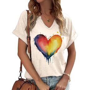 قمصان عيد الحب برقبة على شكل حرف V للنساء، تي شيرت لطيف للمعلم في عيد الحب، تي شيرت كاجوال على شكل قلب الحب، هدية in Kuwait