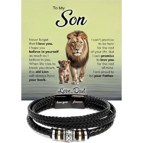 سوار للابن من الأب والأم، سوار جلدي أسود مضفر للرجال منقوش عليه أحبك إلى الأبد، هدية للابن، التخرج، عيد الميلاد وعيد الفصح. in Kuwait