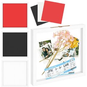 صندوق ظلال أرشيف مغامرات السفر للذكريات - إطار صندوق ظلال مقاس 12 × 12 بوصة مع فتحات لذاكرة السفر حافظة عرض تذكارية للتذاكر والبطاقات البريدية والمتحف وحقيبة عرض إطار السفر، أسود in Kuwait