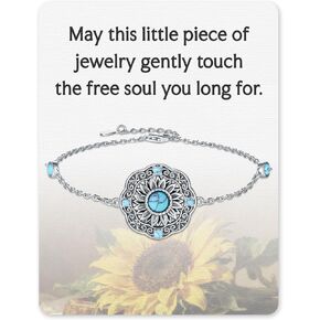 S925 Sterling Silver Turquoise Dragonfly Sunflower Bracelet - Vintage Bohemian Bracelet Victorian Style Jewelry Christmas Birthday Gifts for Women in Kuwait
