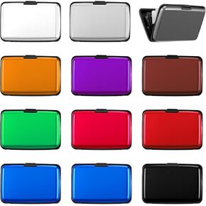 12 قطعة من حامل بطاقات الائتمان المعدنية بتقنية RFID - حافظة محفظة رفيعة من الألومنيوم لبطاقات العمل مع مشبك آمن للرجال والنساء (11 لونًا متنوعًا) in Kuwait