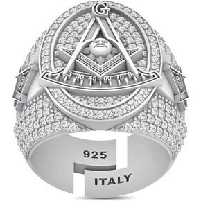 Real Genuine VVS1/D 2.94 Cwt. Certified Moissanite Diamond 14K Gold Finish Masonic Past Master Mason Masonic Freemason Masonry G Compass Mens Custom Ring Band Bold 24mm in Kuwait