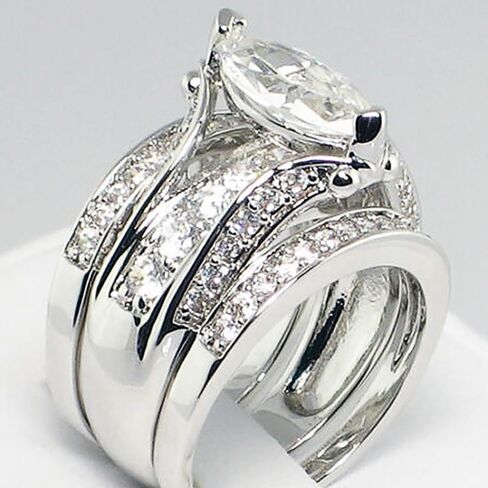 3-Pc Set Marquise Cubic Zirconia Rings Female Gorgeous Wedding Jewelry in Saudi Arabia