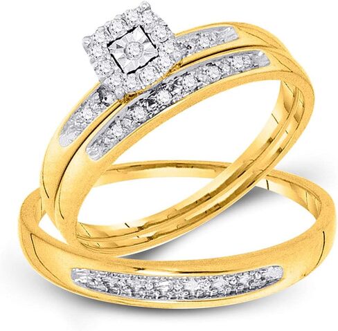10kt Yellow Gold His Hers Round Diamond Solitaire Matching Wedding Set 1/12 Cttw in Saudi Arabia