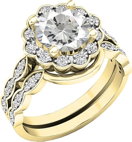 مجموعة Dazzlingrock مقاس 7.5 ملم مكونة من أحجار كريمة مستديرة ومجموعة خواتم خطوبة نسائية من الألماس الأبيض الطبيعي الدائري، ذهب أصفر خالص عيار 14 قيراط in Saudi Arabia