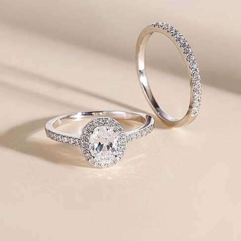 2pcs/set White Gold Plated Classic Fashion Cubic Zirconia Engagement Rings Wedding Bridal Band Promise Rings Evening Parties Anniversary Valentine's Day Gifts Eternity Bands for Women in Saudi Arabia