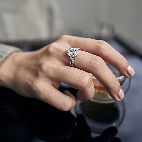2pcs/set White Gold Plated Classic Fashion Cubic Zirconia Engagement Rings Wedding Bridal Band Promise Rings Evening Parties Anniversary Valentine's Day Gifts Eternity Bands for Women in Saudi Arabia