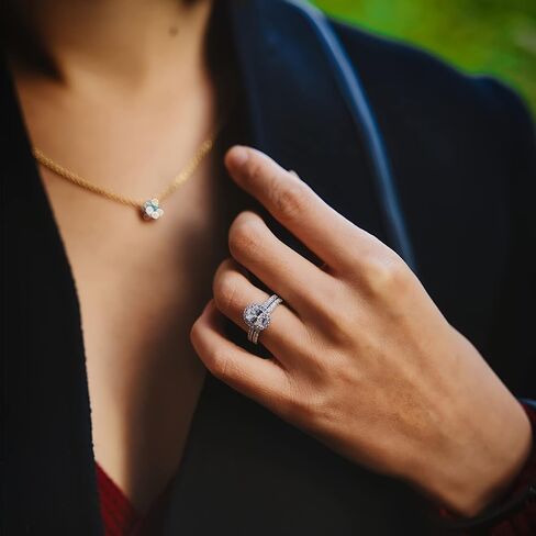 2pcs/set White Gold Plated Classic Fashion Cubic Zirconia Engagement Rings Wedding Bridal Band Promise Rings Evening Parties Anniversary Valentine's Day Gifts Eternity Bands for Women in Saudi Arabia
