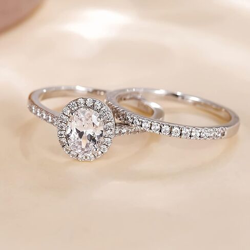 2pcs/set White Gold Plated Classic Fashion Cubic Zirconia Engagement Rings Wedding Bridal Band Promise Rings Evening Parties Anniversary Valentine's Day Gifts Eternity Bands for Women in Saudi Arabia