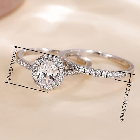 2pcs/set White Gold Plated Classic Fashion Cubic Zirconia Engagement Rings Wedding Bridal Band Promise Rings Evening Parties Anniversary Valentine's Day Gifts Eternity Bands for Women in Saudi Arabia
