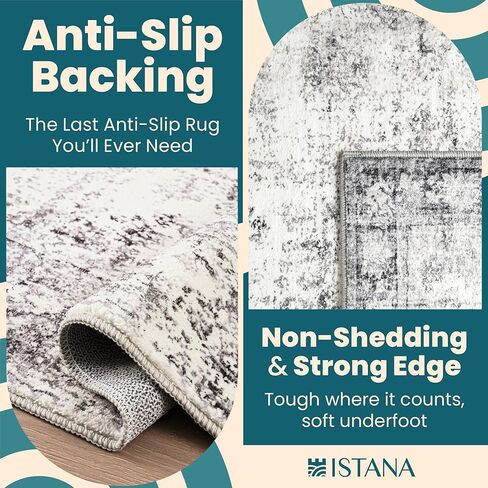 Istana Hallway Runner Rug 2.5x8 – White Cream/Grey Entryway Rug -Silk's Soft Touch Runners for Hallways - Stylish Kitchen Runner Rug Non Slip in Saudi Arabia