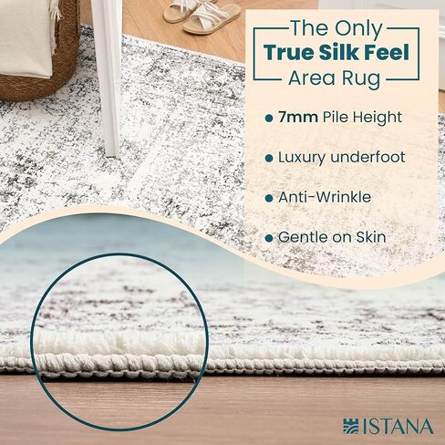 Istana Hallway Runner Rug 2.5x8 – White Cream/Grey Entryway Rug -Silk's Soft Touch Runners for Hallways - Stylish Kitchen Runner Rug Non Slip in Saudi Arabia