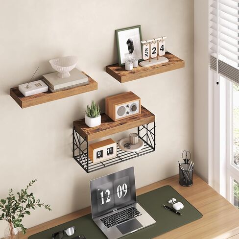 Bathroom Shelves Over Toilet Set of 3, Floating Shelves for Wall Toilet Paper Storage, 1.5" Thick Hanging Shelf, Farmhouse Wall Decor for Bathroom Living Room, Kitchen, Rustic Brown 4001BJBF in Saudi Arabia