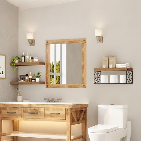 Bathroom Shelves Over Toilet Set of 3, Floating Shelves for Wall Toilet Paper Storage, 1.5" Thick Hanging Shelf, Farmhouse Wall Decor for Bathroom Living Room, Kitchen, Rustic Brown 4001BJBF in Saudi Arabia