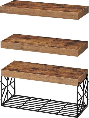 Bathroom Shelves Over Toilet Set of 3, Floating Shelves for Wall Toilet Paper Storage, 1.5" Thick Hanging Shelf, Farmhouse Wall Decor for Bathroom Living Room, Kitchen, Rustic Brown 4001BJBF in Saudi Arabia