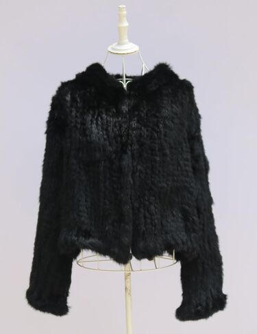 Women's Real Rabbit Fur Coat Loose Hooded Flare Sleeves Thickened Genuine Fur Jacket Short Streetwear in Saudi Arabia