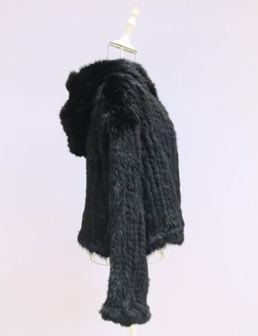 Women's Real Rabbit Fur Coat Loose Hooded Flare Sleeves Thickened Genuine Fur Jacket Short Streetwear in Saudi Arabia