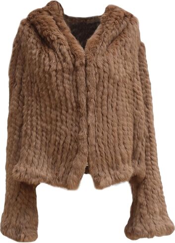 Women's Real Rabbit Fur Coat Loose Hooded Flare Sleeves Thickened Genuine Fur Jacket Short Streetwear in Saudi Arabia