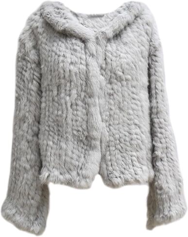 Women's Real Rabbit Fur Coat Loose Hooded Flare Sleeves Thickened Genuine Fur Jacket Short Streetwear in Saudi Arabia