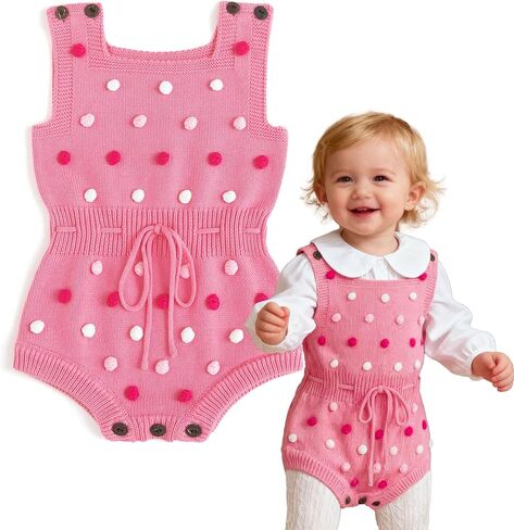 Simplee kids Baby Girl Kint Romper Fall Sleeveless Pompoms Rompers Newborn Little Girl Overall Jumpsuit Outfits in Kuwait