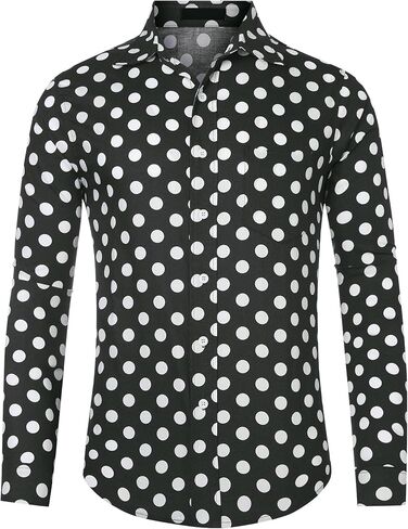 قميص Lars Amadeus Polka Dots للرجال بأزرار سفلية وأكمام طويلة وقمصان عمل كاجوال in Kuwait
