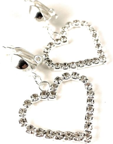 Silver Clip On earrings clear crystal heart pendant clips earrings lightweight non-pierced earrings 1 7/8 inches long in Saudi Arabia