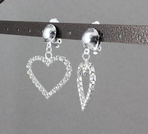 Silver Clip On earrings clear crystal heart pendant clips earrings lightweight non-pierced earrings 1 7/8 inches long in Saudi Arabia