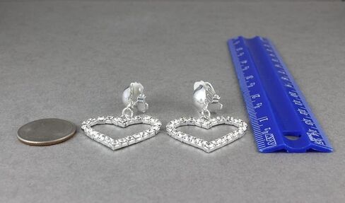 Silver Clip On earrings clear crystal heart pendant clips earrings lightweight non-pierced earrings 1 7/8 inches long in Saudi Arabia
