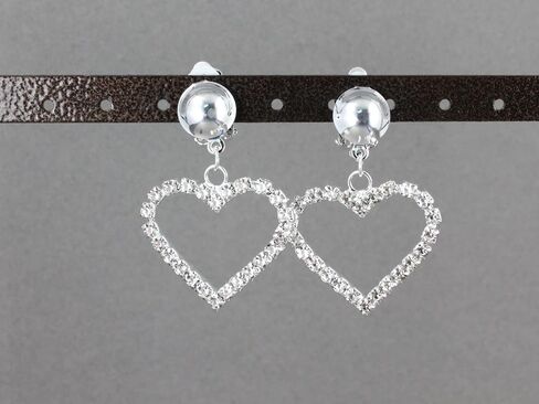 Silver Clip On earrings clear crystal heart pendant clips earrings lightweight non-pierced earrings 1 7/8 inches long in Saudi Arabia