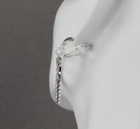 Silver Clip On earrings clear crystal heart pendant clips earrings lightweight non-pierced earrings 1 7/8 inches long in Saudi Arabia