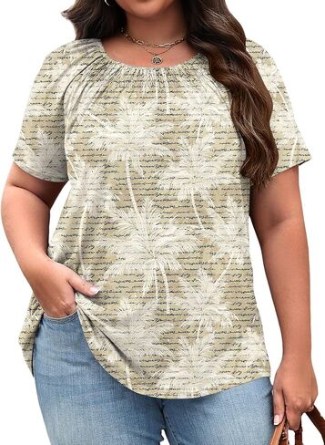 Micoson Womens Plus Size Tops Short Sleeve Shirts Crewneck Pleated Blouses Dressy Casual Fashion Tunic Top (1X-5X) in Saudi Arabia