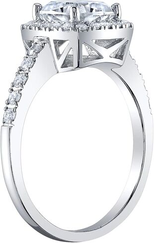 PEORA Moissanite Cushion Cut Halo Engagement Ring and Wedding Band Bridal Set in Sterling Silver, 2 Carat Center, DE Color, VVS Clarity, Sizes 4 to 10 in Saudi Arabia