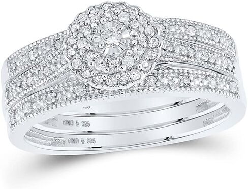 Jewels By Lux Sterling Silver Round Diamond 3-Pc Bridal Wedding Ring Band Set 1/4 Cttw, Womens Size: 5-9 in Saudi Arabia