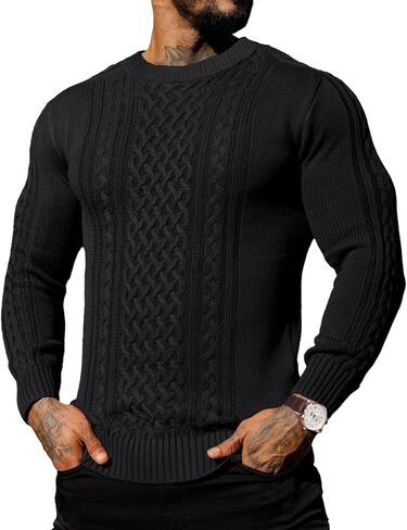 Askdeer Men's Pullover Sweater Fisherman Cable Knit Crewneck Sweater Winter Casual Knitted Sweaters with Ribbing Edge in Saudi Arabia