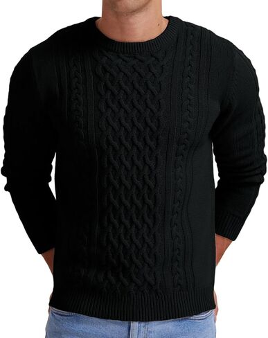 Askdeer Men's Pullover Sweater Fisherman Cable Knit Crewneck Sweater Winter Casual Knitted Sweaters with Ribbing Edge in Saudi Arabia